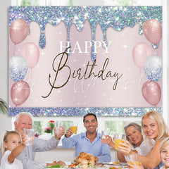 Lofaris Blue Bokeh Glitter Pink Balloons Birthday Backdrop