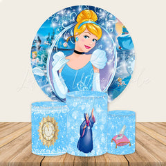 Lofaris Blue Bokeh Glitter Round Princess Birthday Backdrop Kit