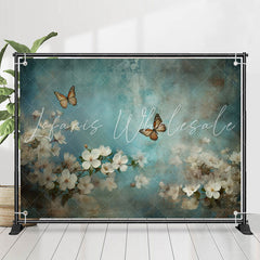 Lofaris Blue Butterfly And White Flowers Birthday Backdrop