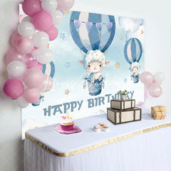 Lofaris Blue Cloud Hot Air Balloon Lamb Birthday Backdrop