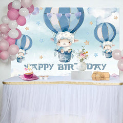 Lofaris Blue Cloud Hot Air Balloon Lamb Birthday Backdrop