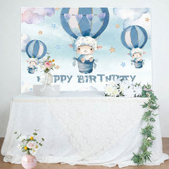 Lofaris Blue Cloud Hot Air Balloon Lamb Birthday Backdrop