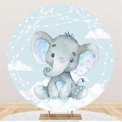 Lofaris Blue Elephant And Cloud Round Baby Shower Backdrop