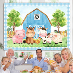 Lofaris Blue farm cartoon animal photo Backdrop for children