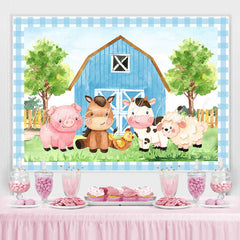 Lofaris Blue farm cartoon animal photo Backdrop for children