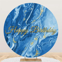 Lofaris Blue Fine Art Custom Round Happy Birthday Backdrop