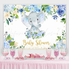 Lofaris Blue Floral and Baby Elephent Shower Backdrop