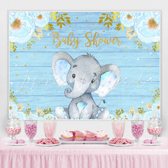 Lofaris Blue Floral And Elephant Wood Baby Shower Backdrop