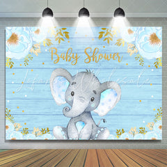 Lofaris Blue Floral And Elephant Wood Baby Shower Backdrop