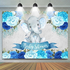 Lofaris Blue Floral Baby Elephent Shower Backdrop for Boy