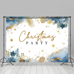 Lofaris Blue Floral Gold Star Merry Christmas Party Backdrop