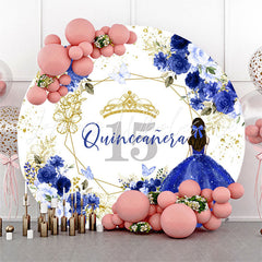 Lofaris Blue Floral Quinceanera Round 15th Birthday Backdrop