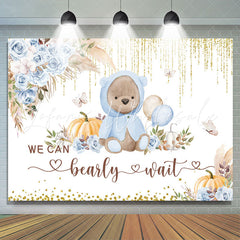 Lofaris Pink Floral Teddy Bear Gold Glitter Baby Shower Backdrop