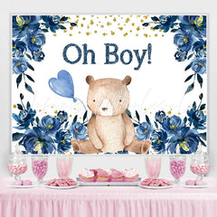 Lofaris Blue flower balloon teddy bear baby shower Backdrop