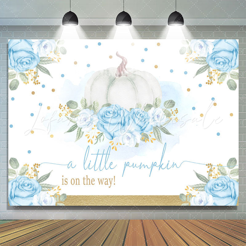 Lofaris Blue Flower Sweet Pumpkin On The Way Baby Shower Backdrop