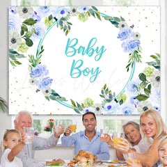 Lofaris Blue Flowers Themed Simple Baby Shower Backdrop For Boy