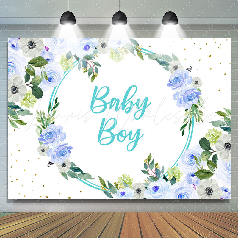 Lofaris Blue Flowers Themed Simple Baby Shower Backdrop For Boy