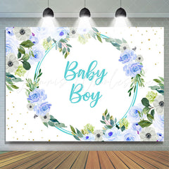 Lofaris Blue Flowers Themed Simple Baby Shower Backdrop For Boy