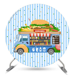 Lofaris Blue Food Truck Burgers Round Birthday Backdrop