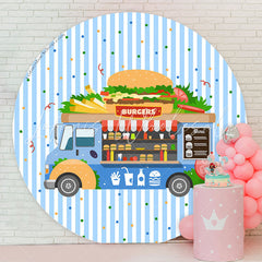 Lofaris Blue Food Truck Burgers Round Birthday Backdrop