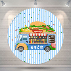 Lofaris Blue Food Truck Burgers Round Birthday Backdrop