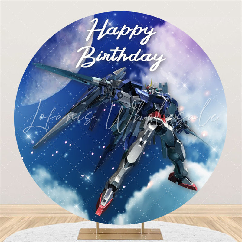 Lofaris Blue Glitter Galaxy Round Boys Happy Birthday Backdrop