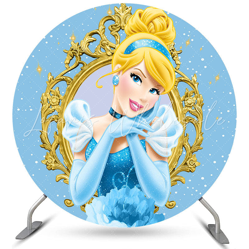 Lofaris Blue Glitter Round Cartoon Princess Birthday Backdrop