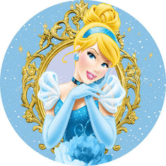 Lofaris Blue Glitter Round Cartoon Princess Birthday Backdrop