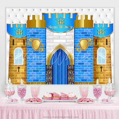 Lofaris Blue Gold And White Brick Wall Happy Birthday Backdrop