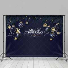 Lofaris Blue Gold Ball Merry Christmas Happy New Year Backdrop