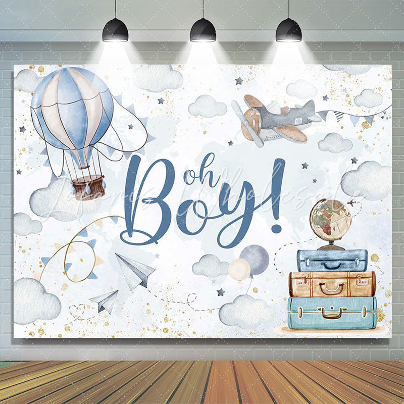 Lofaris Blue Hot Air Balloon Baggage Baby Shower Backdrop