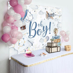 Lofaris Blue Hot Air Balloon Baggage Baby Shower Backdrop