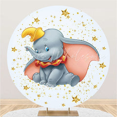 Lofaris Blue Little Elephant Round Gold Star Baby Shower Backdrop