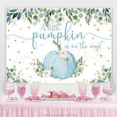 Lofaris Blue Little Pumpkin Is On The Way Baby Shower Backdrop