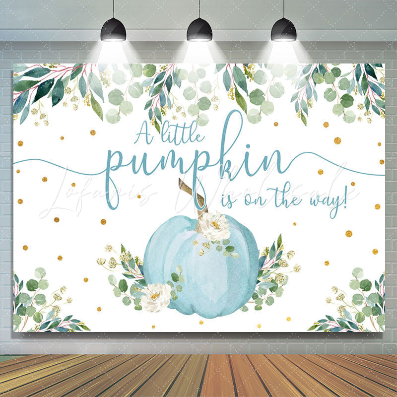 Lofaris Blue Little Pumpkin Is On The Way Baby Shower Backdrop