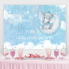 Lofaris Blue Little Star And Elephant Baby Shower Backdrop