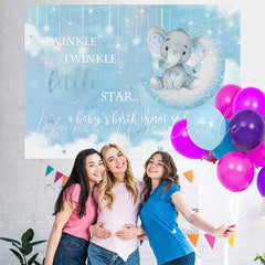 Lofaris Blue Little Star And Elephant Baby Shower Backdrop