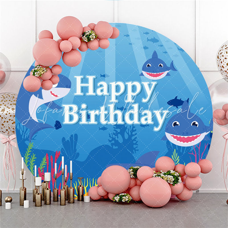 Lofaris Blue Lovely Shark Under The Sea Birthday Circle Backdrop