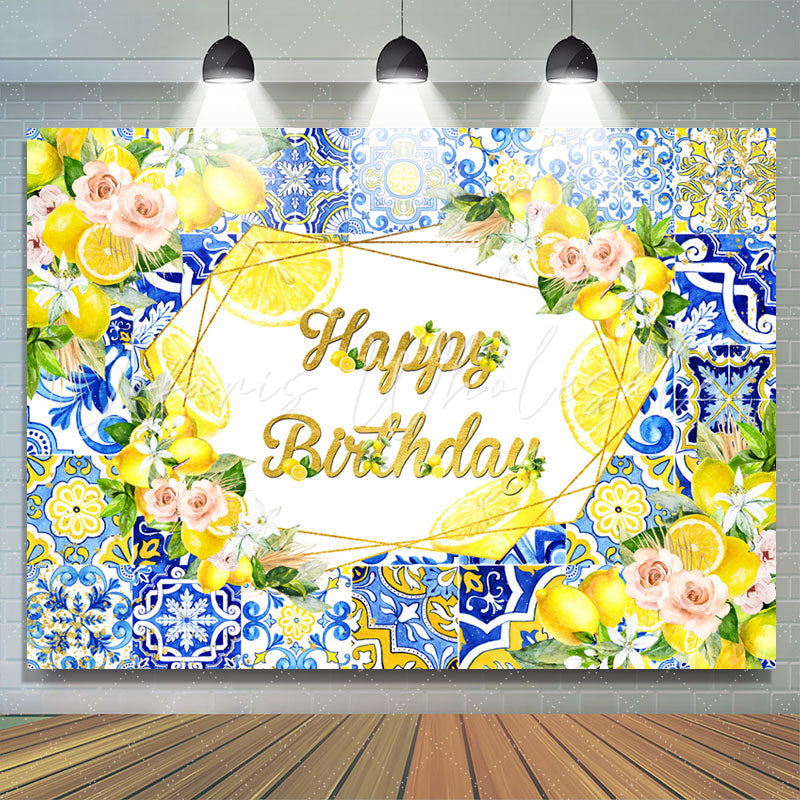 Lofaris Blue Mandala Pattern Floral Lemon Birthday Backdrop