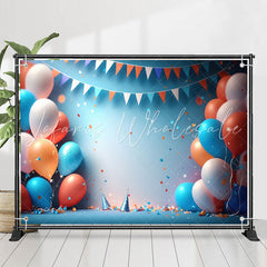 Lofaris Blue Orange Balloons Confetti 1st Birthday Backdrop