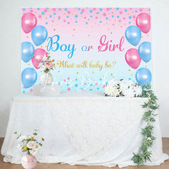 Lofaris Blue Pink Balloon Star Boho Gender Reveal Backdrop