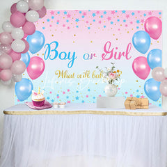 Lofaris Blue Pink Balloon Star Boho Gender Reveal Backdrop