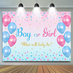 Lofaris Blue Pink Balloon Star Boho Gender Reveal Backdrop