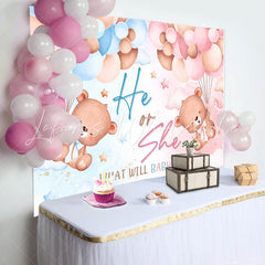 Lofaris Blue Pink Balloon Teddy Bear Gender Reveal Backdrop