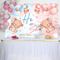 Lofaris Blue Pink Balloon Teddy Bear Gender Reveal Backdrop