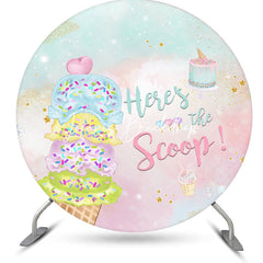 Lofaris Blue Pink Heres The Scoop Round Baby Shower Backdrop