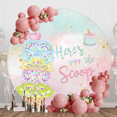 Lofaris Blue Pink Heres The Scoop Round Baby Shower Backdrop