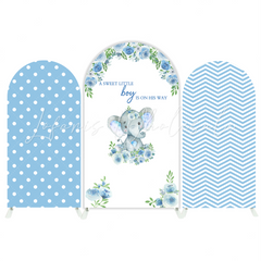 Blue Polka Dot Stripe Elephant Flora Arch Backdrop Wall Cloth Cover For Birthday Baby Shower Gender Reveal Party