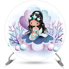 Lofaris Blue Purple Shell Mermaid Round Birthday Backdrop