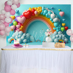 Lofaris Blue Rainbow Heart Balloon Happy Birthday Backdrop